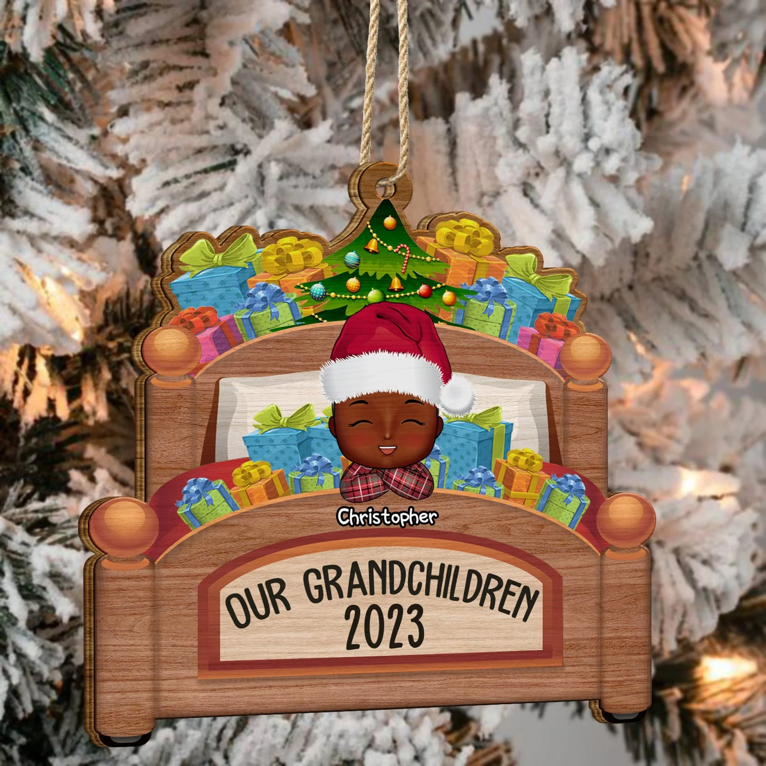 Grandkids In Bed - Christmas, Loving Gift For Grandpa, Grandma, Grandparents - Personalized Custom Shaped Wooden Ornament - Image 4