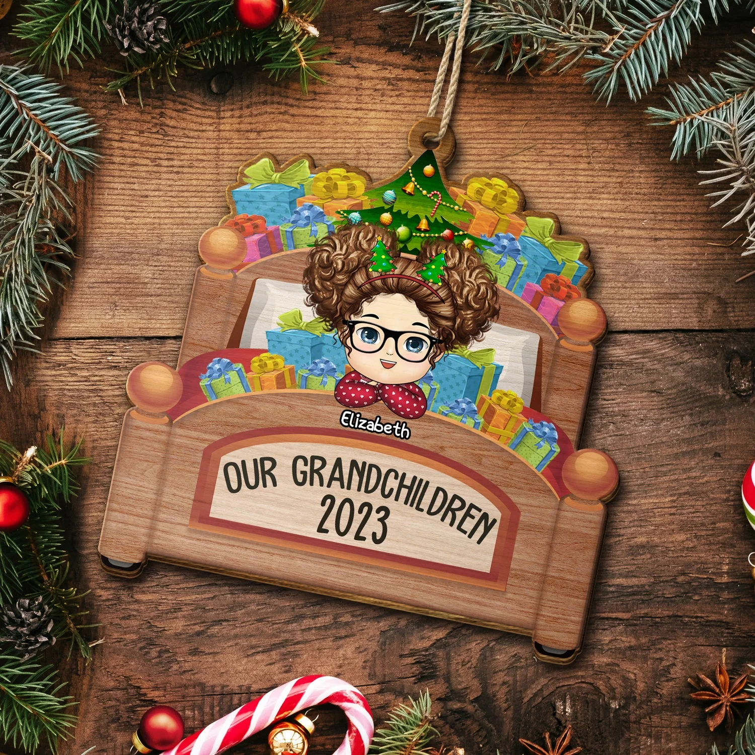 Grandkids In Bed - Christmas, Loving Gift For Grandpa, Grandma, Grandparents - Personalized Custom Shaped Wooden Ornament - Image 5