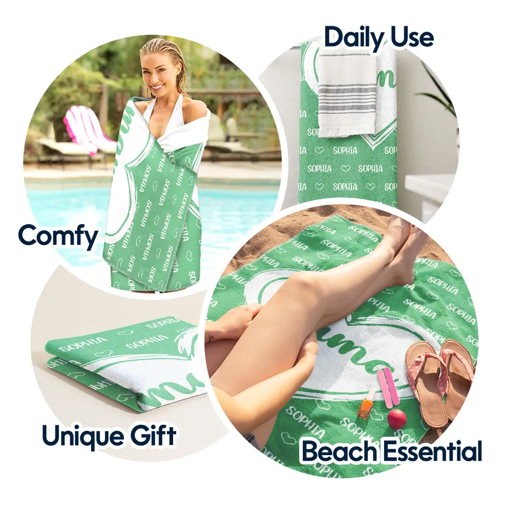 Grandkids, Kids Names For Grandma, Mom - Personalized Beach Towel - Image 5