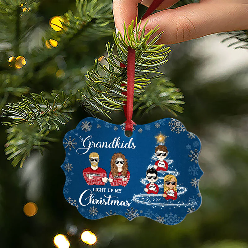 Grandkids Light Up My Christmas - Christmas Gift For Grandparents - Personalized Custom Aluminum Ornament - Image 2