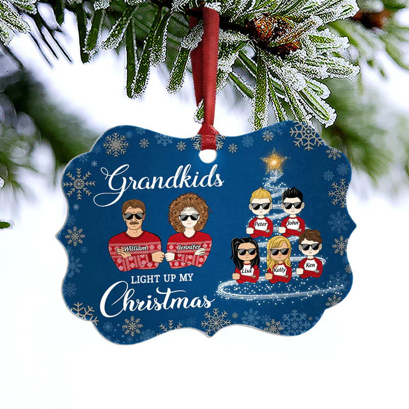Grandkids Light Up My Christmas - Christmas Gift For Grandparents - Personalized Custom Aluminum Ornament - Image 3