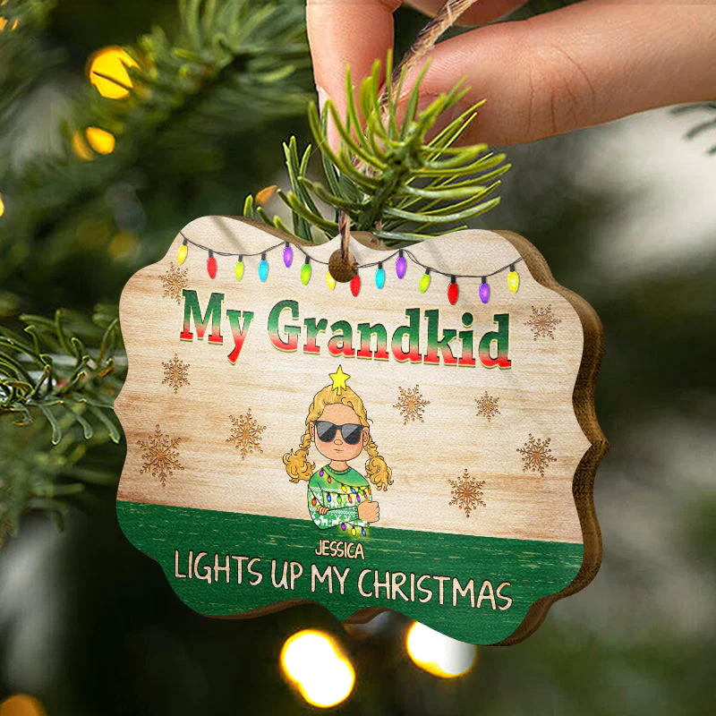 Grandkids Light Up My Christmas - Gift For Grandparents - Personalized Custom Wooden Ornament - Image 2