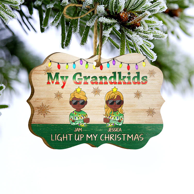 Grandkids Light Up My Christmas - Gift For Grandparents - Personalized Custom Wooden Ornament - Image 3