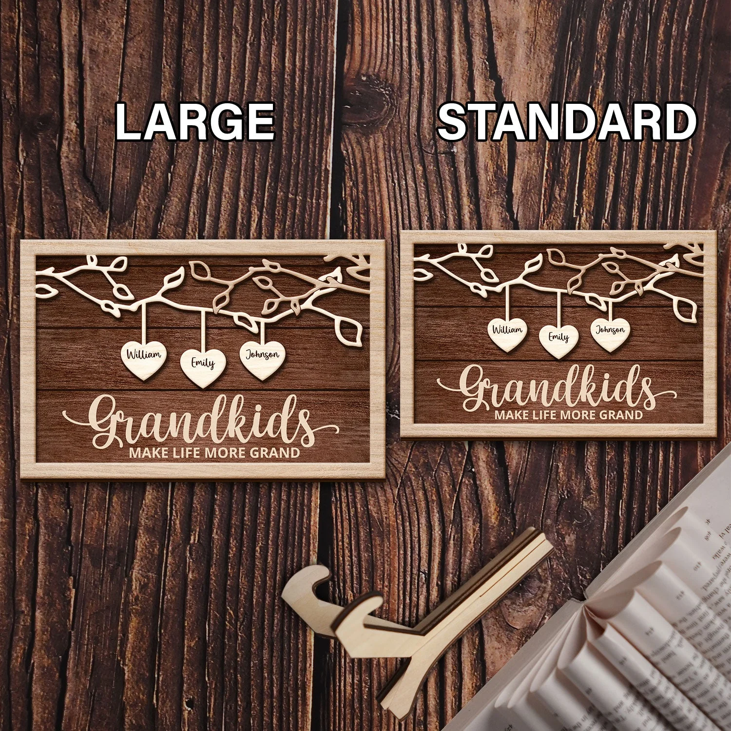 Grandkids Make Life More Grand - Gift For Grandma, Grandpa, Grandparents, Dad, Mom - Personalized 2-Layered Wooden Plaque With Stand - Image 6