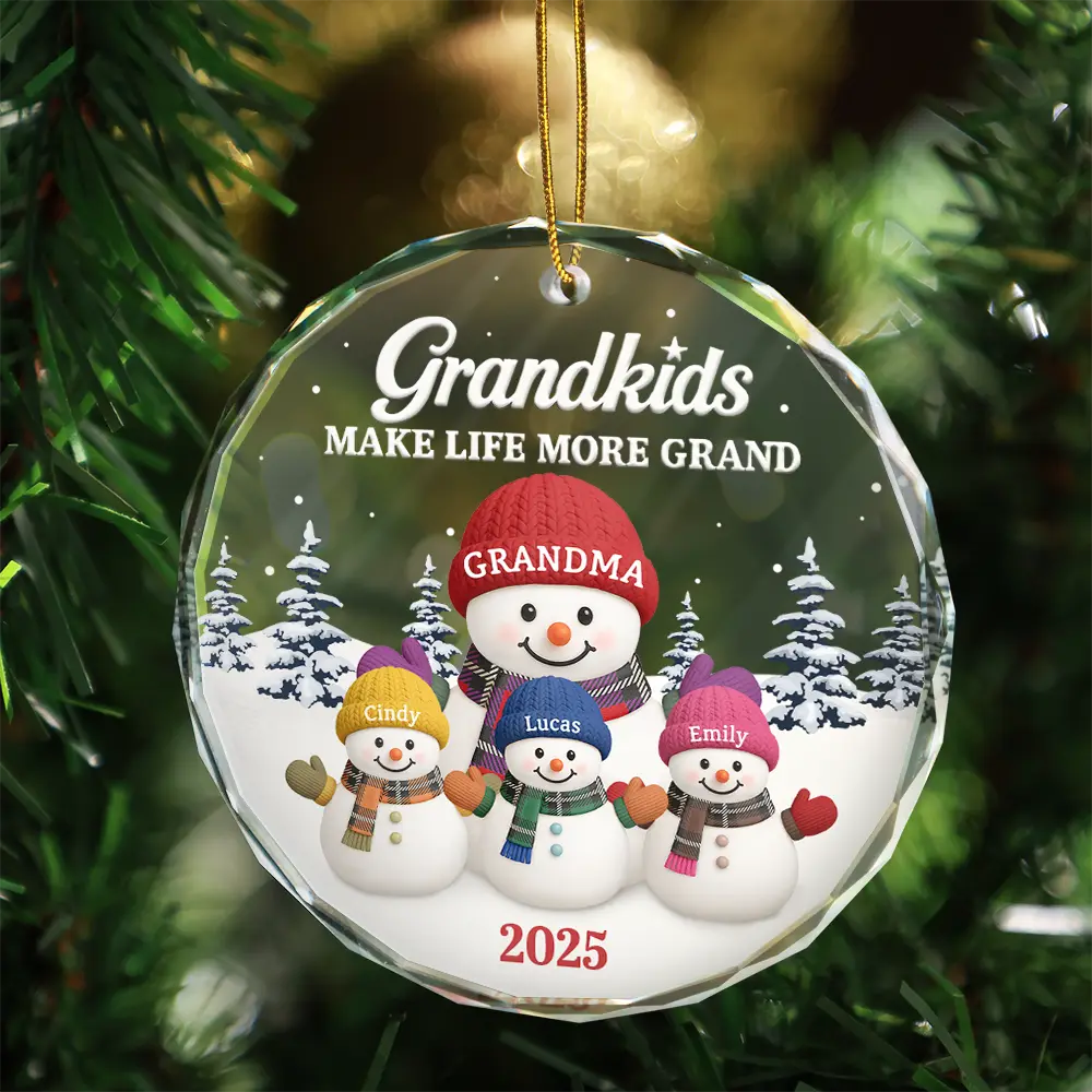Grandkids Make Life More Grand - Personalized Circle Glass Ornament - Image 3