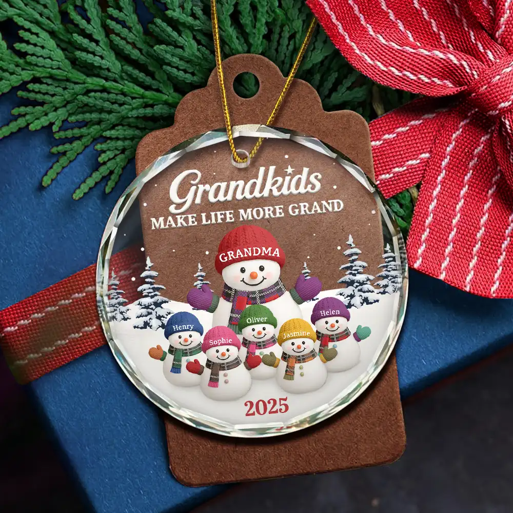 Grandkids Make Life More Grand - Personalized Circle Glass Ornament - Image 5