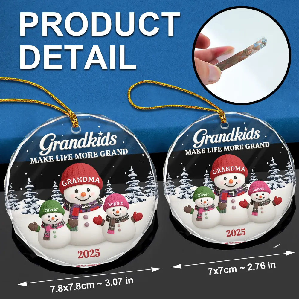 Grandkids Make Life More Grand - Personalized Circle Glass Ornament - Image 6