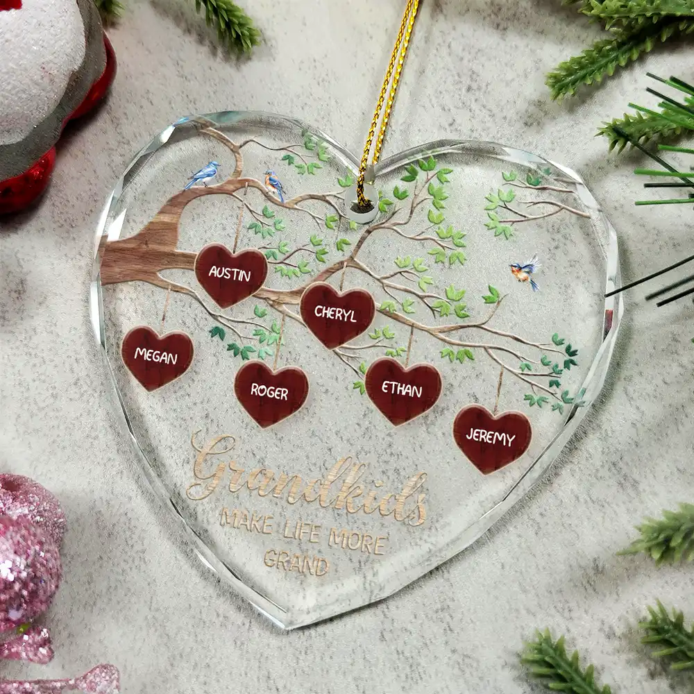 Grandkids Make Life More Grand Tree Of Hearts Grandma Grandpa - Personalized Glass Ornament - Image 5