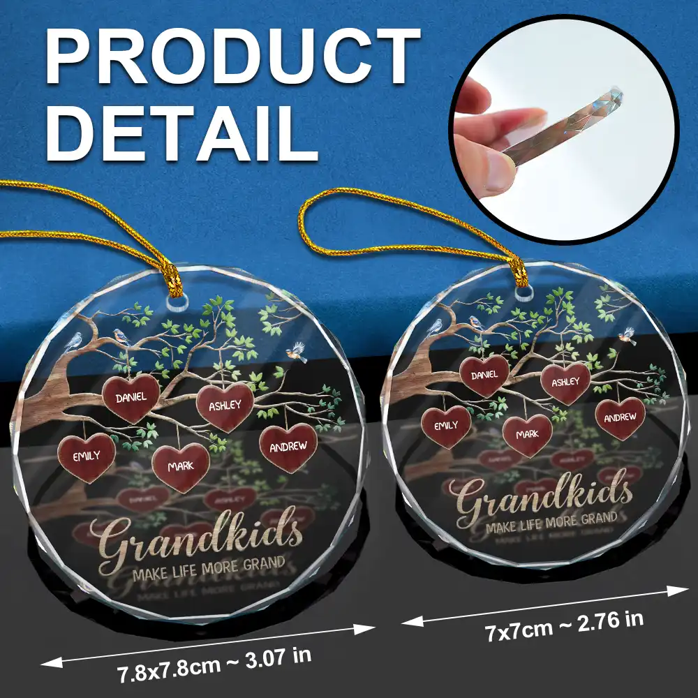 Grandkids Make Life More Grand Tree Of Hearts Grandma Grandpa - Personalized Glass Ornament - Image 6