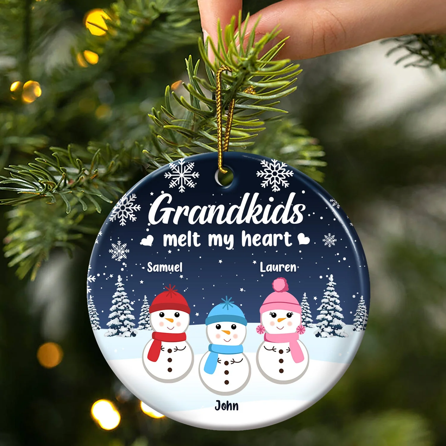 Grandkids Melt My Heart - Christmas Gift For Grandparents, Nana, Papa - Personalized Circle Ceramic Ornament - Image 3