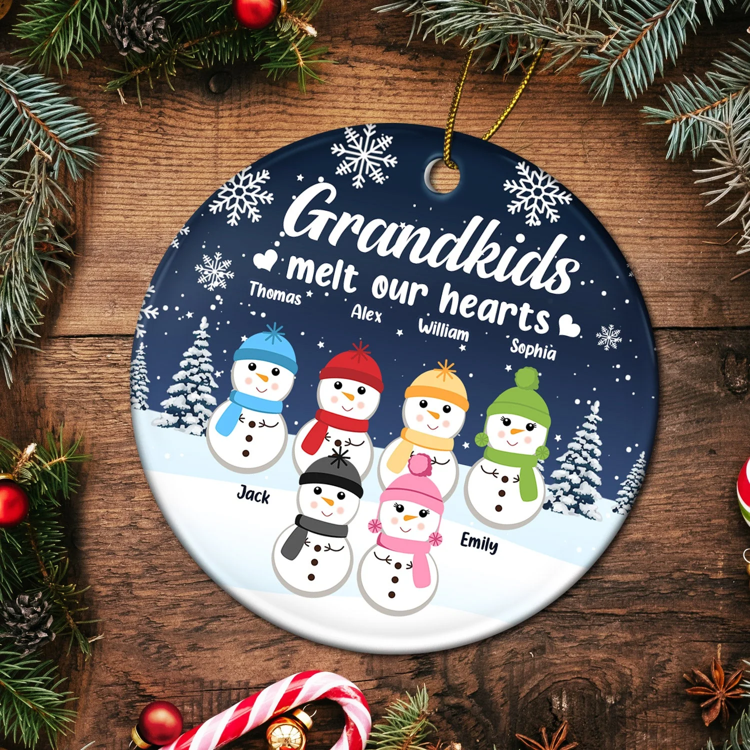 Grandkids Melt My Heart - Christmas Gift For Grandparents, Nana, Papa - Personalized Circle Ceramic Ornament - Image 5