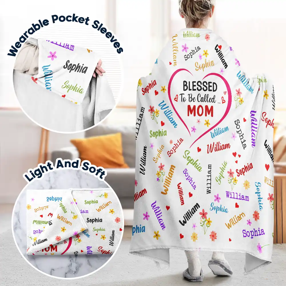 Grandkid's Names Blessed To Be Called Grandma Nana - Personalized Wearable Blanket - Image 3
