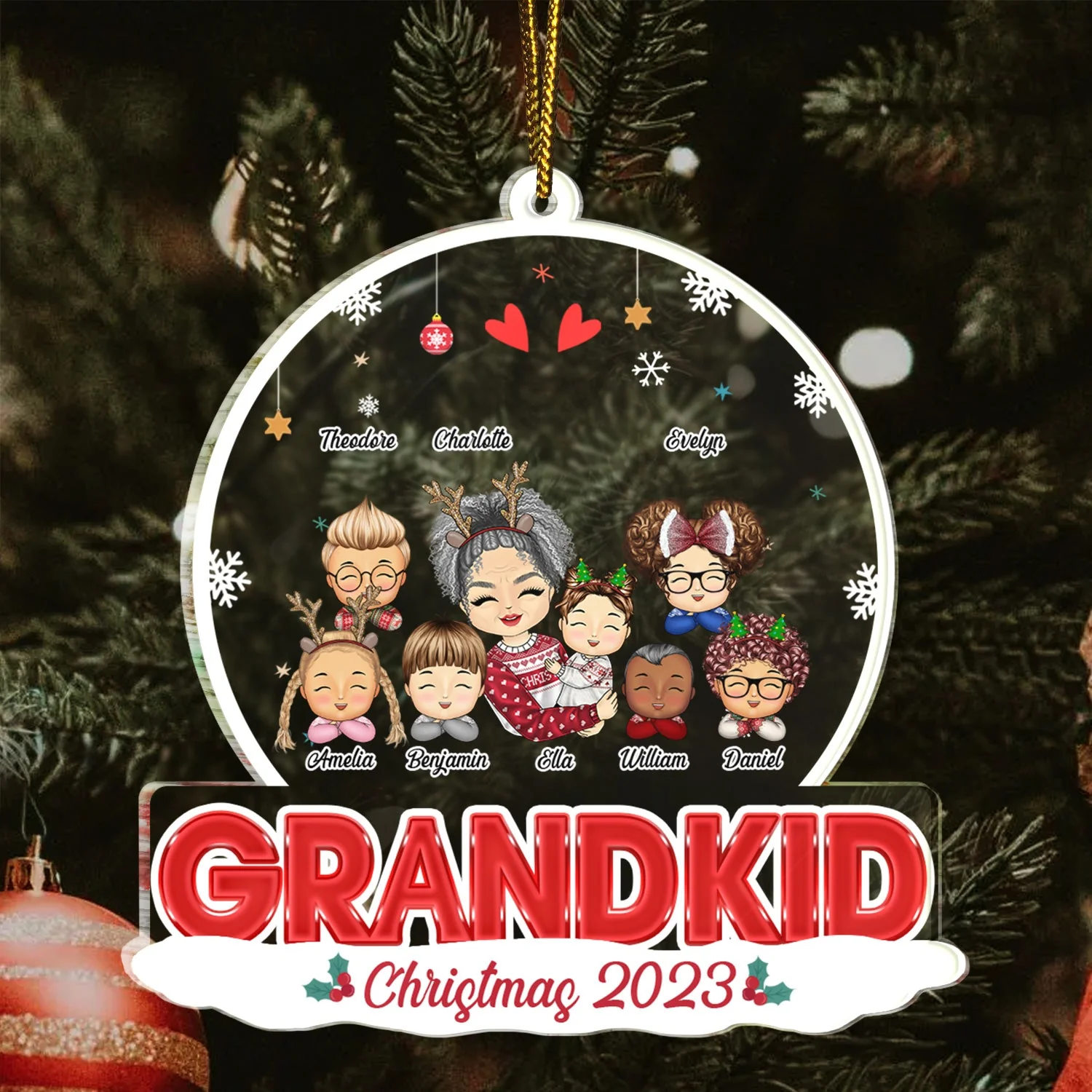 Grandkids Nana Mommy - Christmas Gift For Grandma, Mother, Aunt - Personalized Custom Shaped Acrylic Ornament - Image 3