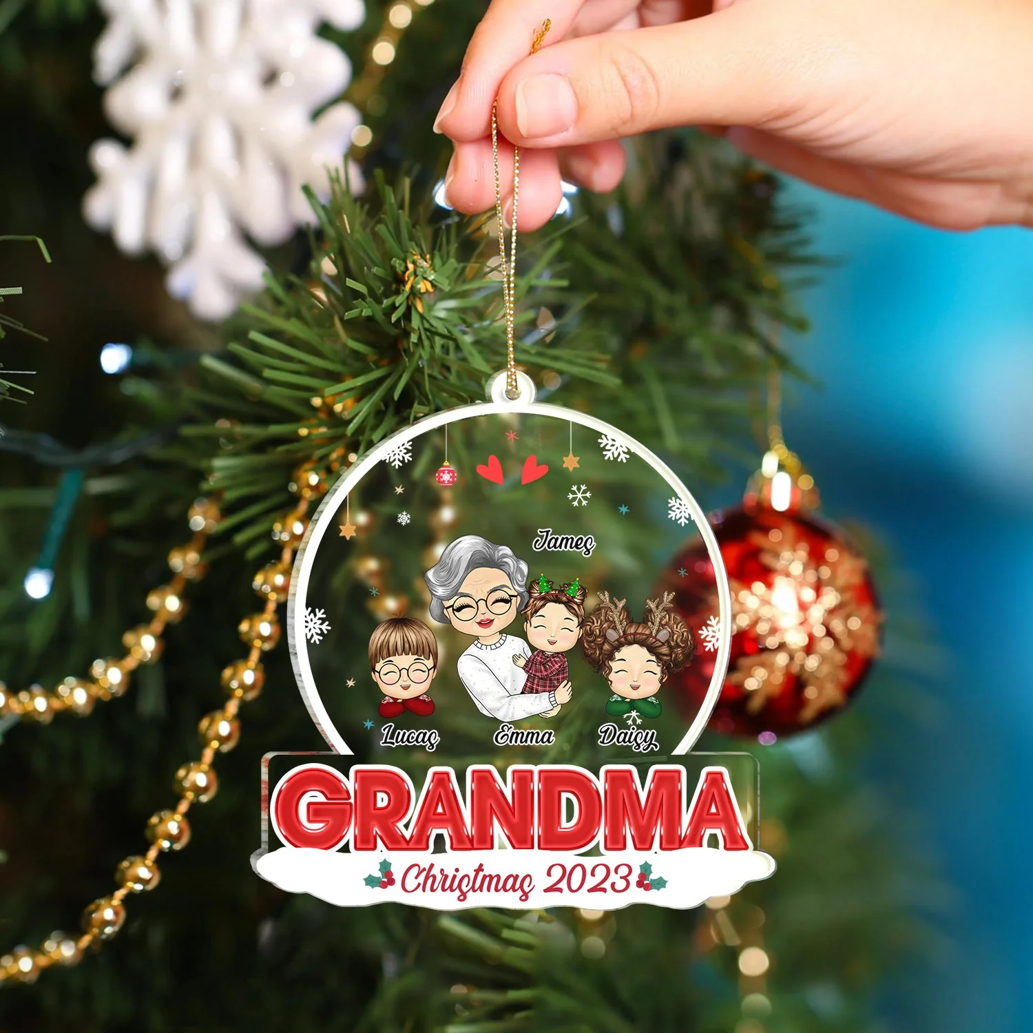 Grandkids Nana Mommy - Christmas Gift For Grandma, Mother, Aunt - Personalized Custom Shaped Acrylic Ornament - Image 4