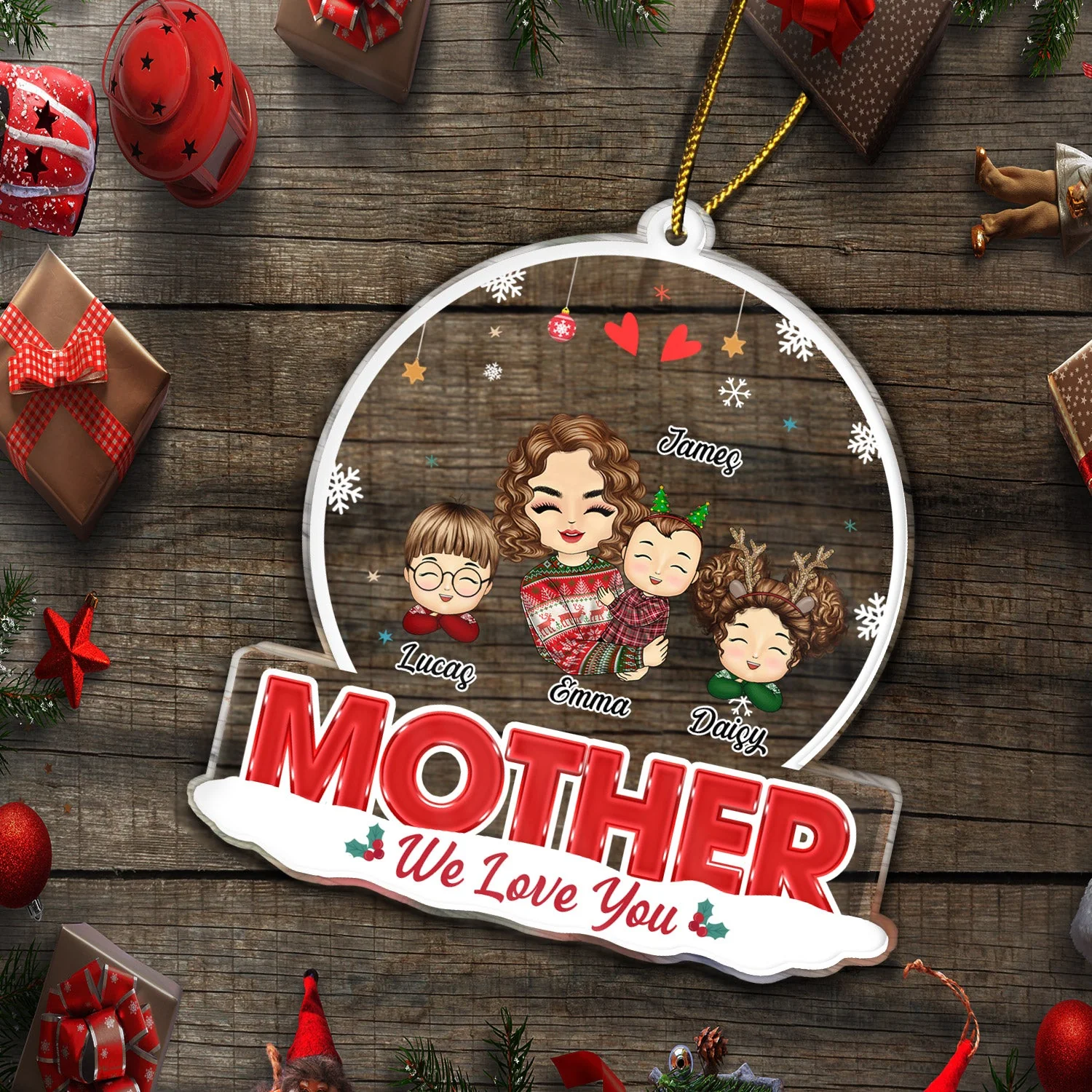 Grandkids Nana Mommy - Christmas Gift For Grandma, Mother, Aunt - Personalized Custom Shaped Acrylic Ornament - Image 5