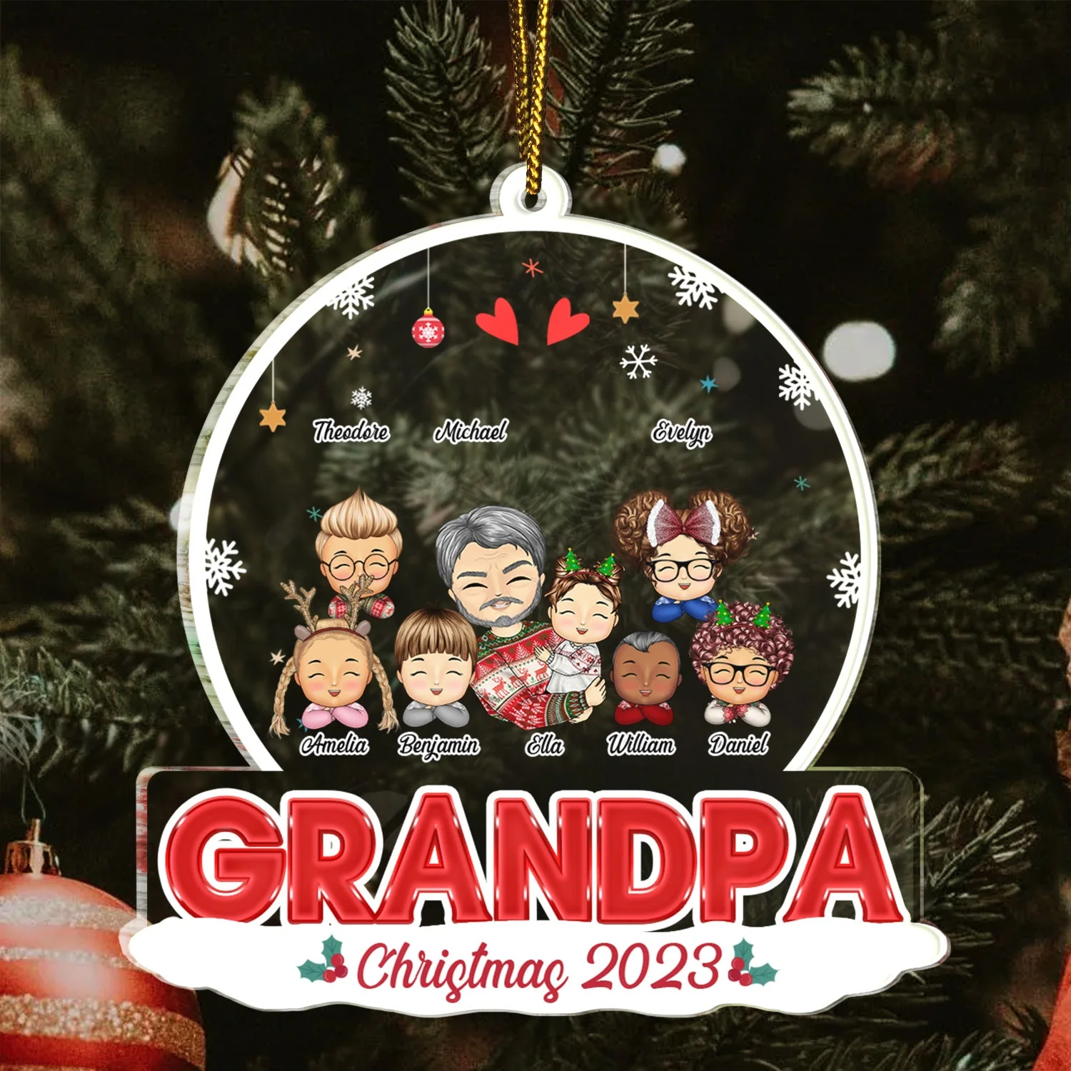 Grandkids Papa Daddy - Christmas Gift For Grandpa, Father, Uncle - Personalized Custom Shaped Acrylic Ornament - Image 3
