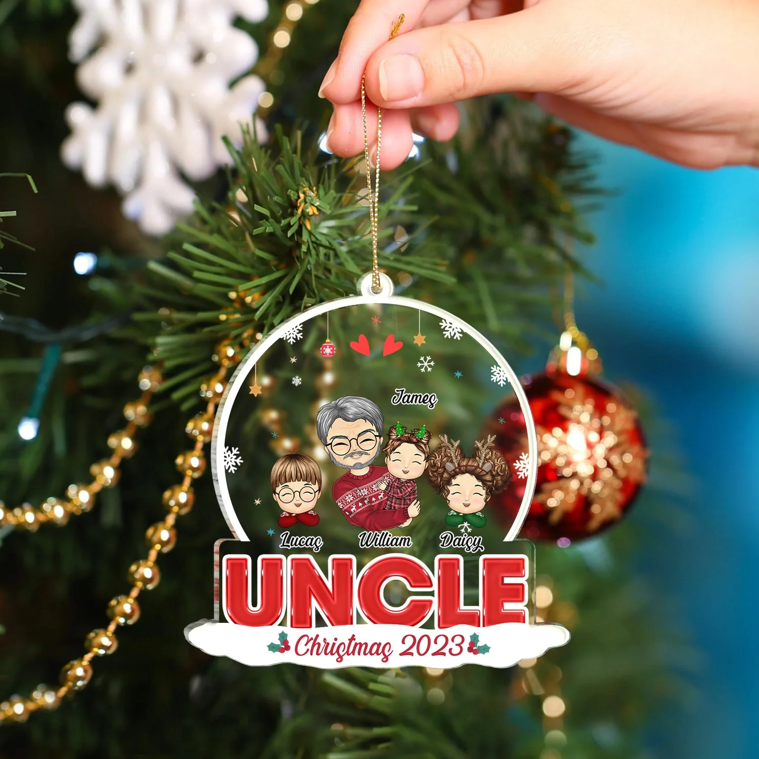 Grandkids Papa Daddy - Christmas Gift For Grandpa, Father, Uncle - Personalized Custom Shaped Acrylic Ornament - Image 4