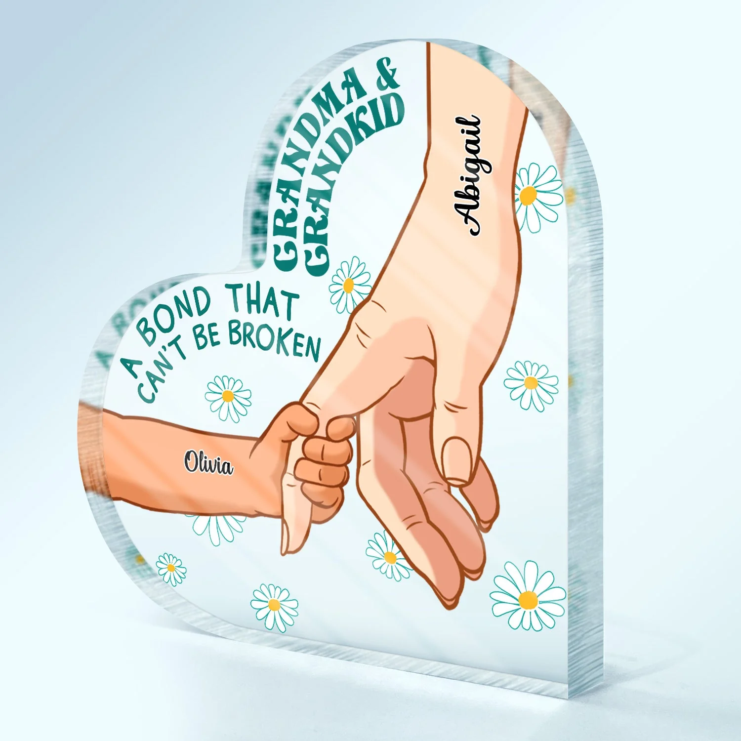 Grandma And Grandkid A Bond That Can't Be Broken - Birthday, Loving Gift For Mom, Mother, Grandmother, Grandparents, Family - Personalized Custom Heart Shaped Acrylic Plaque - Image 2