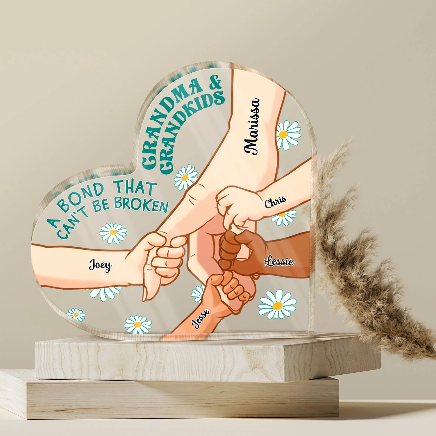 Grandma And Grandkid A Bond That Can't Be Broken - Birthday, Loving Gift For Mom, Mother, Grandmother, Grandparents, Family - Personalized Custom Heart Shaped Acrylic Plaque - Image 4