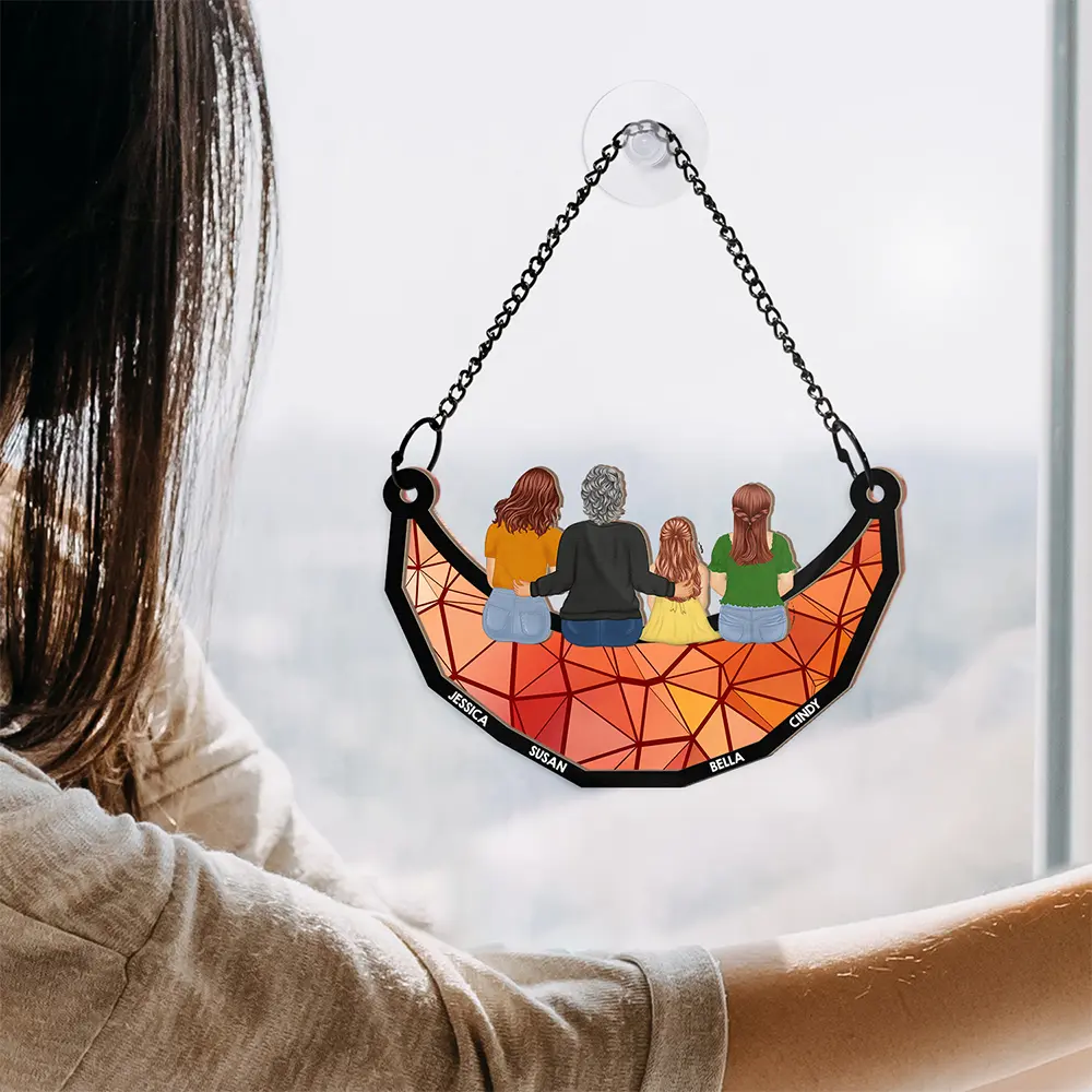 Grandma Mom And Children Sitting On The Moon - Personalized Window Hanging Suncatcher Ornament - Image 6
