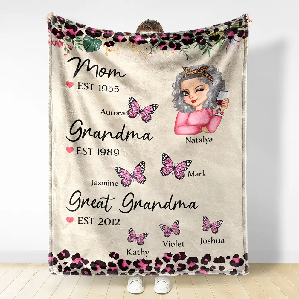 Grandma Butterfly Title - Personalized Fleece Blanket, Sherpa Blanket - Image 3