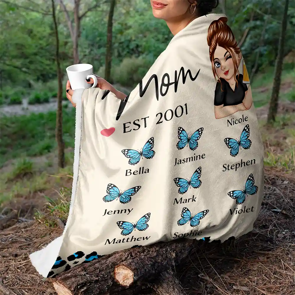 Grandma Butterfly Title - Personalized Fleece Blanket, Sherpa Blanket - Image 5