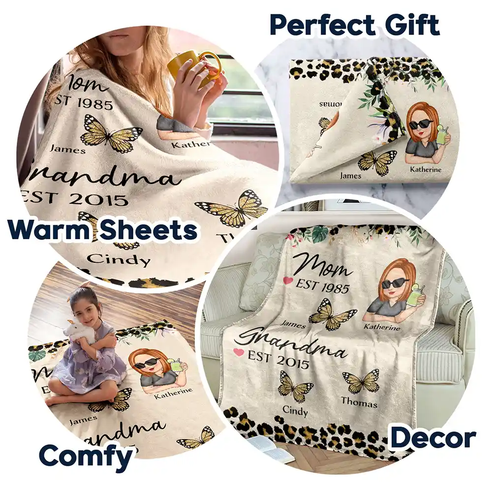 Grandma Butterfly Title - Personalized Fleece Blanket, Sherpa Blanket - Image 7