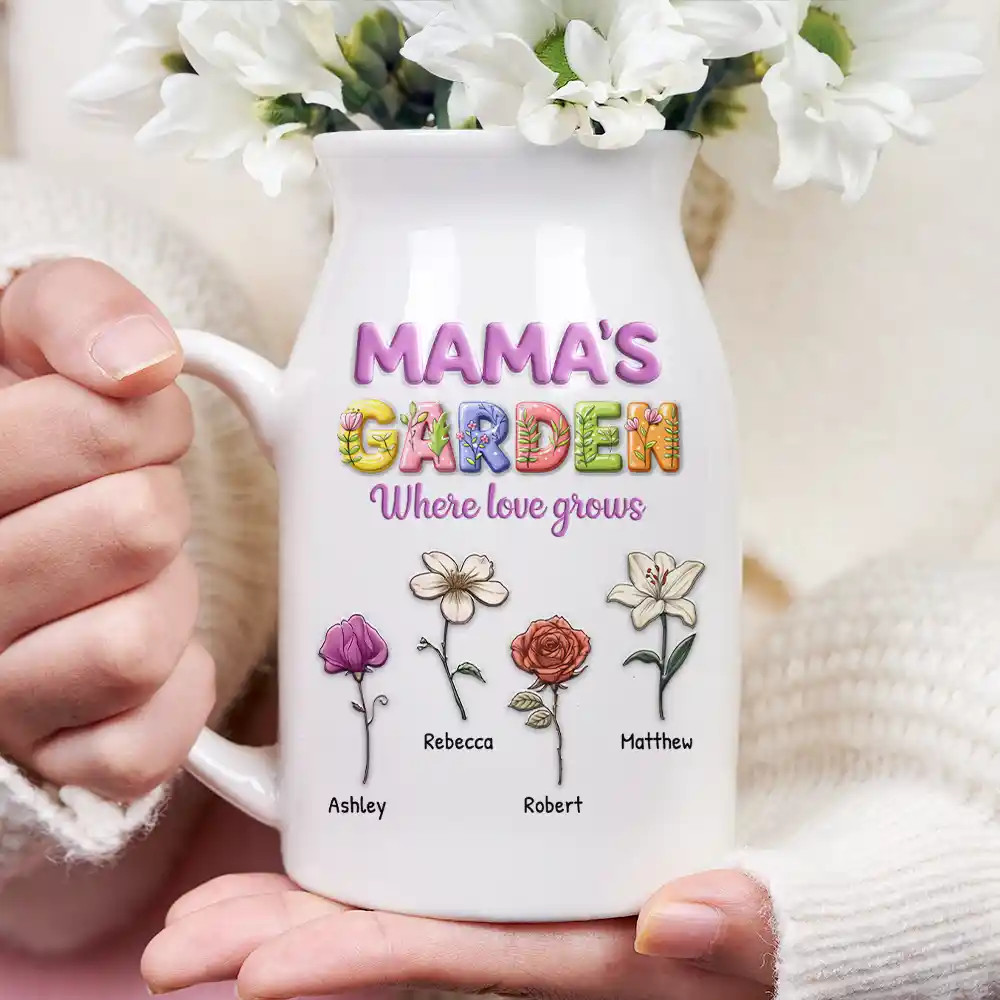 Grandma Garden Where Love Grow 3D Effect Birth Flower - Personalized Ceramic Flower Vase - Image 3