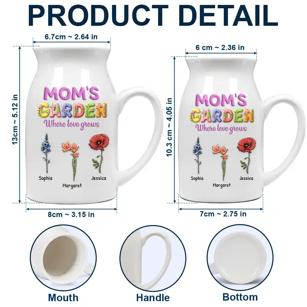 Grandma Garden Where Love Grow 3D Effect Birth Flower - Personalized Ceramic Flower Vase - Image 4