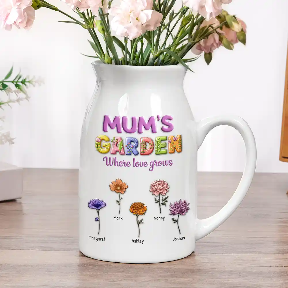 Grandma Garden Where Love Grow 3D Effect Birth Flower - Personalized Ceramic Flower Vase - Image 5