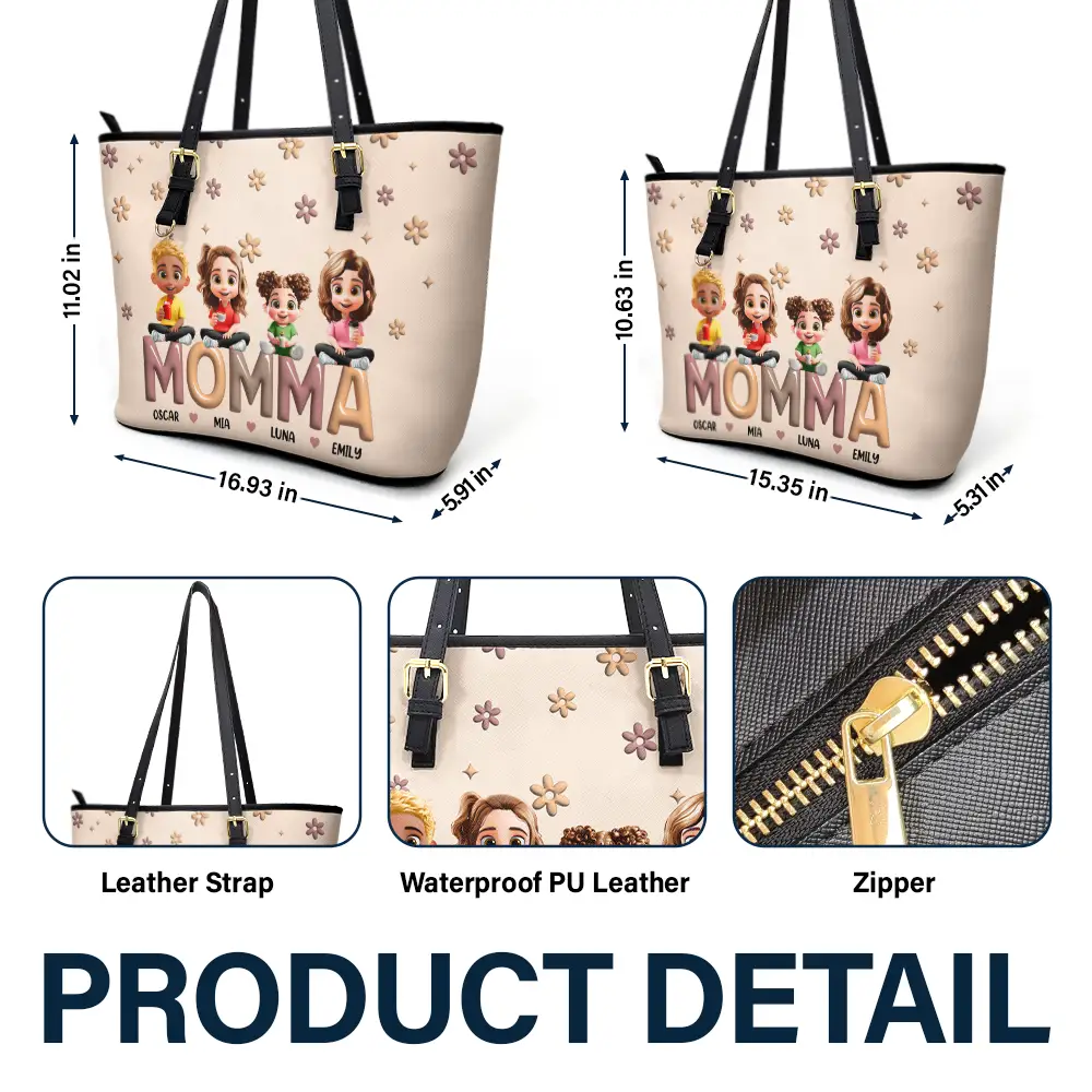Grandma Grandkid Cartoon - Personalized Leather Tote Bag - Image 6