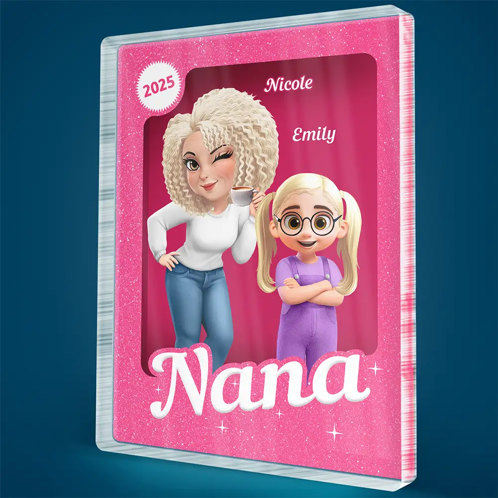 Grandma Grandkids 3D Effect Pink Action Figure - Personalized Custom Shaped Acrylic Plaque - Image 2