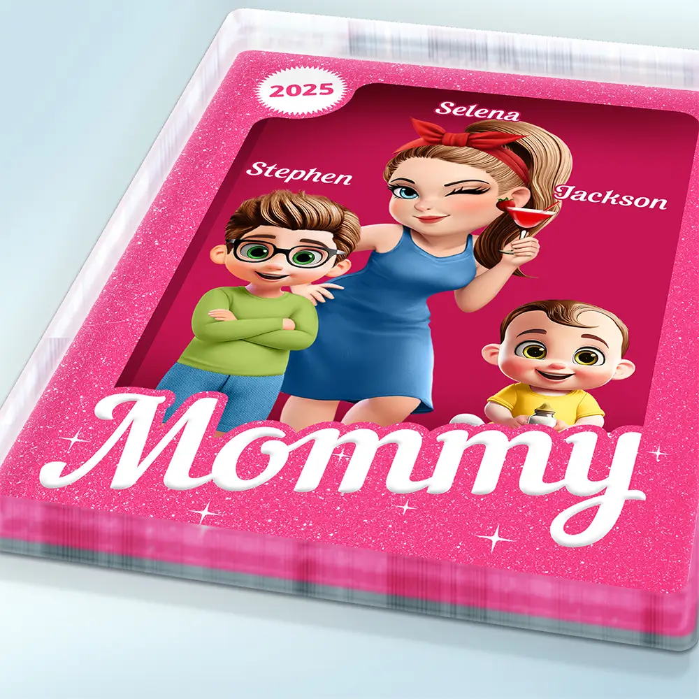 Grandma Grandkids 3D Effect Pink Action Figure - Personalized Custom Shaped Acrylic Plaque - Image 3
