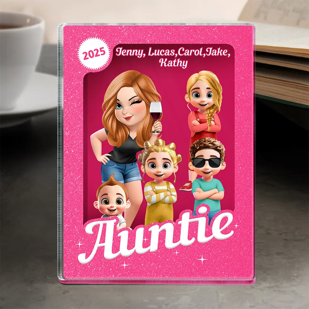 Grandma Grandkids 3D Effect Pink Action Figure - Personalized Custom Shaped Acrylic Plaque - Image 4