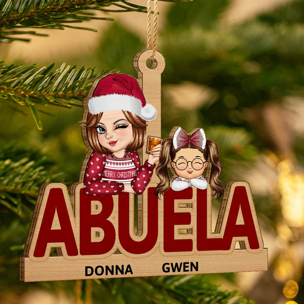 Grandma & Grandkids Christmas - Personalized Wooden Cutout Ornament - Image 3