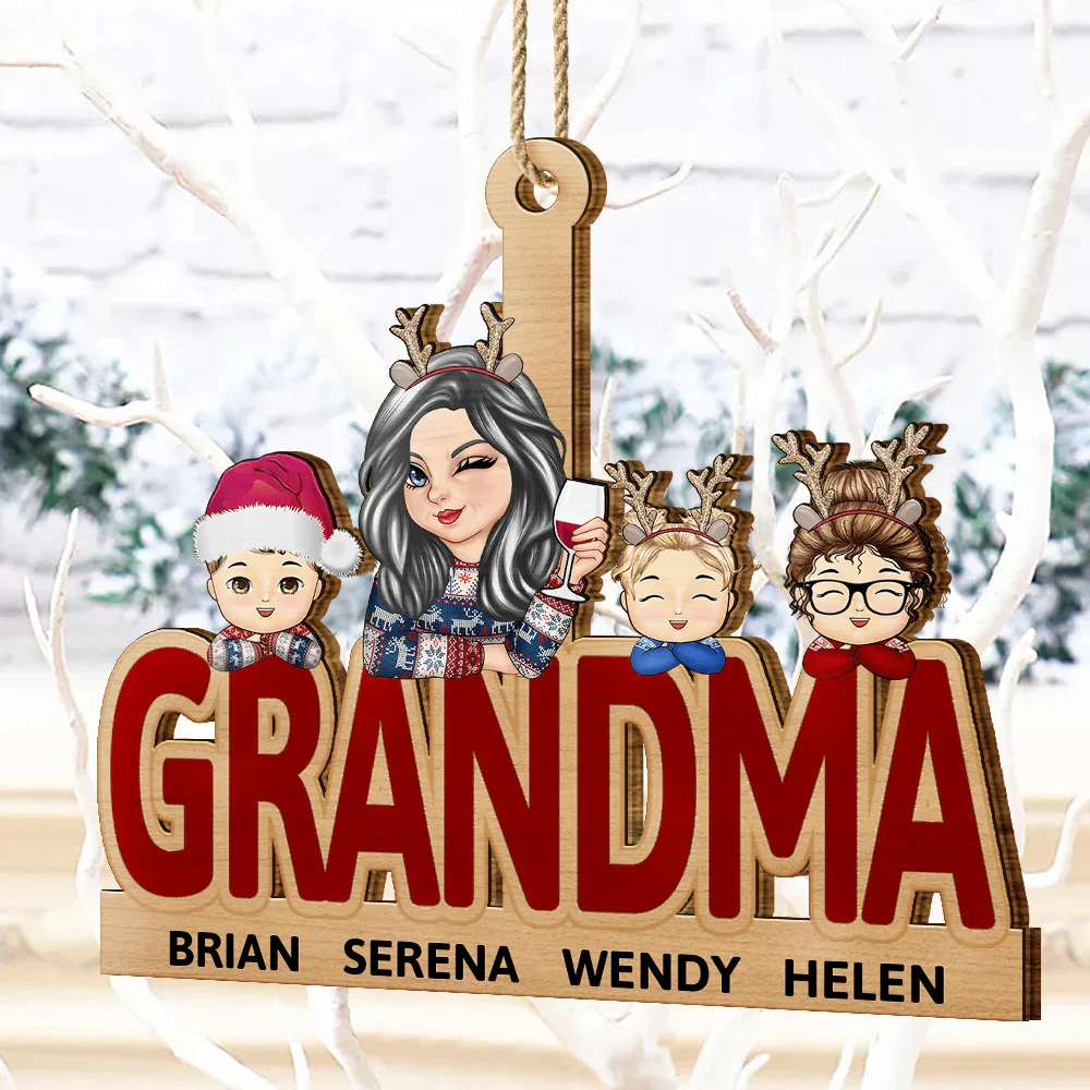 Grandma & Grandkids Christmas - Personalized Wooden Cutout Ornament - Image 4