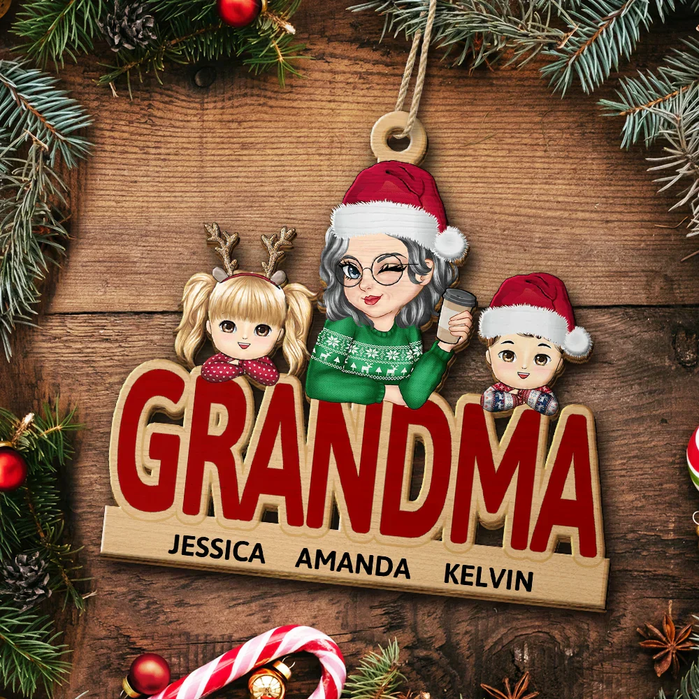 Grandma & Grandkids Christmas - Personalized Wooden Cutout Ornament - Image 5