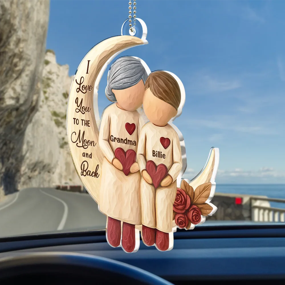Grandma Grandkids Sitting On The Moon - Personalized Acrylic Car Hanger - Image 2