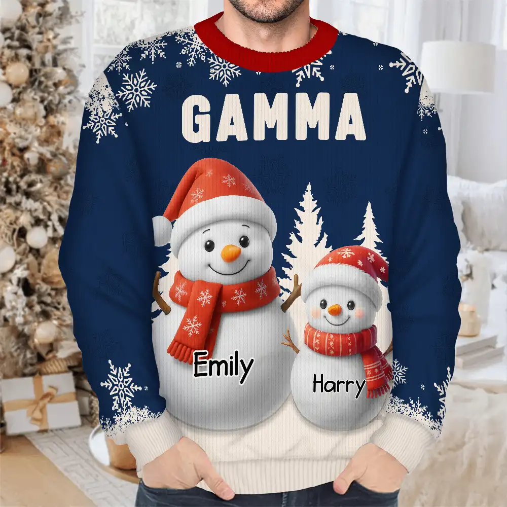 Grandma Grandkids Snowman 3D Effect - Personalized Unisex Ugly Sweater - Image 4