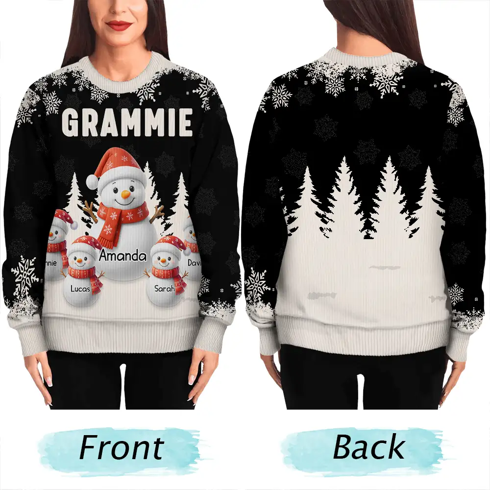 Grandma Grandkids Snowman 3D Effect - Personalized Unisex Ugly Sweater - Image 5