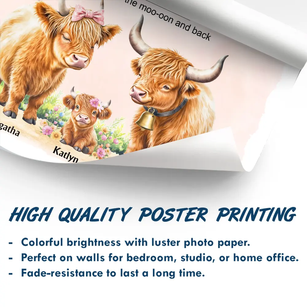 Grandma Grandpa I Love You To The Moo-oon And Back Highland Cow - Personalized Poster - Image 5