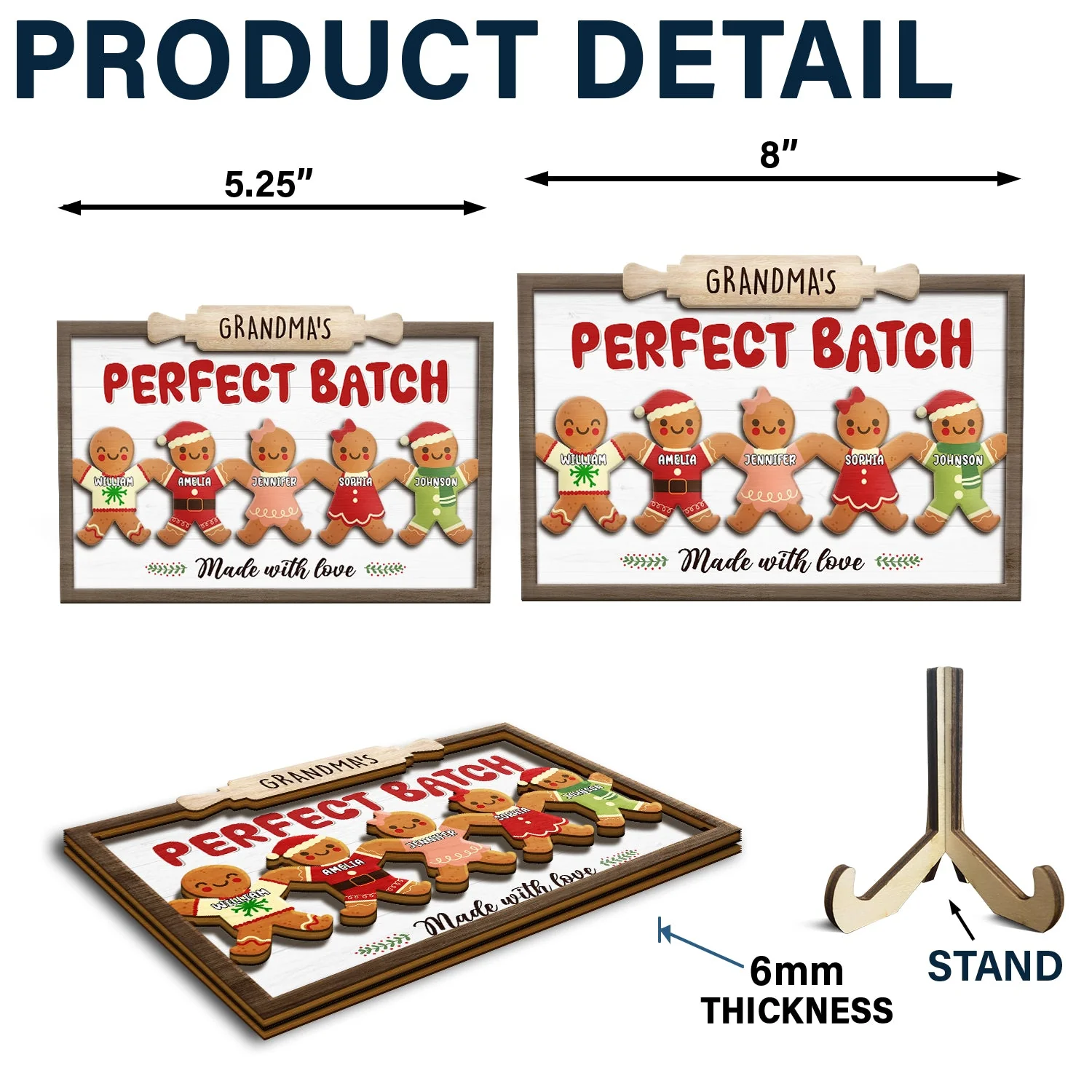Grandma Grandpa Mom Dad Perfect Patch - Gift For Mom, Dad, Grandparents - Personalized 2-Layered Wooden Plaque With Stand - Image 5