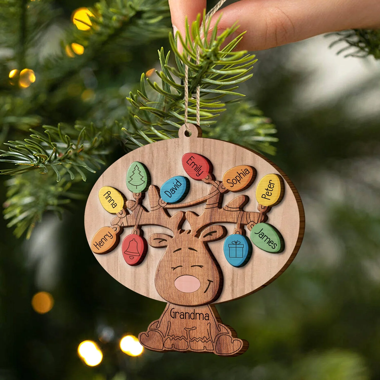 Grandma Grandpa Reindeer - Christmas Gift For Grandparents - Personalized 2-Layered Wooden Ornament - Image 2