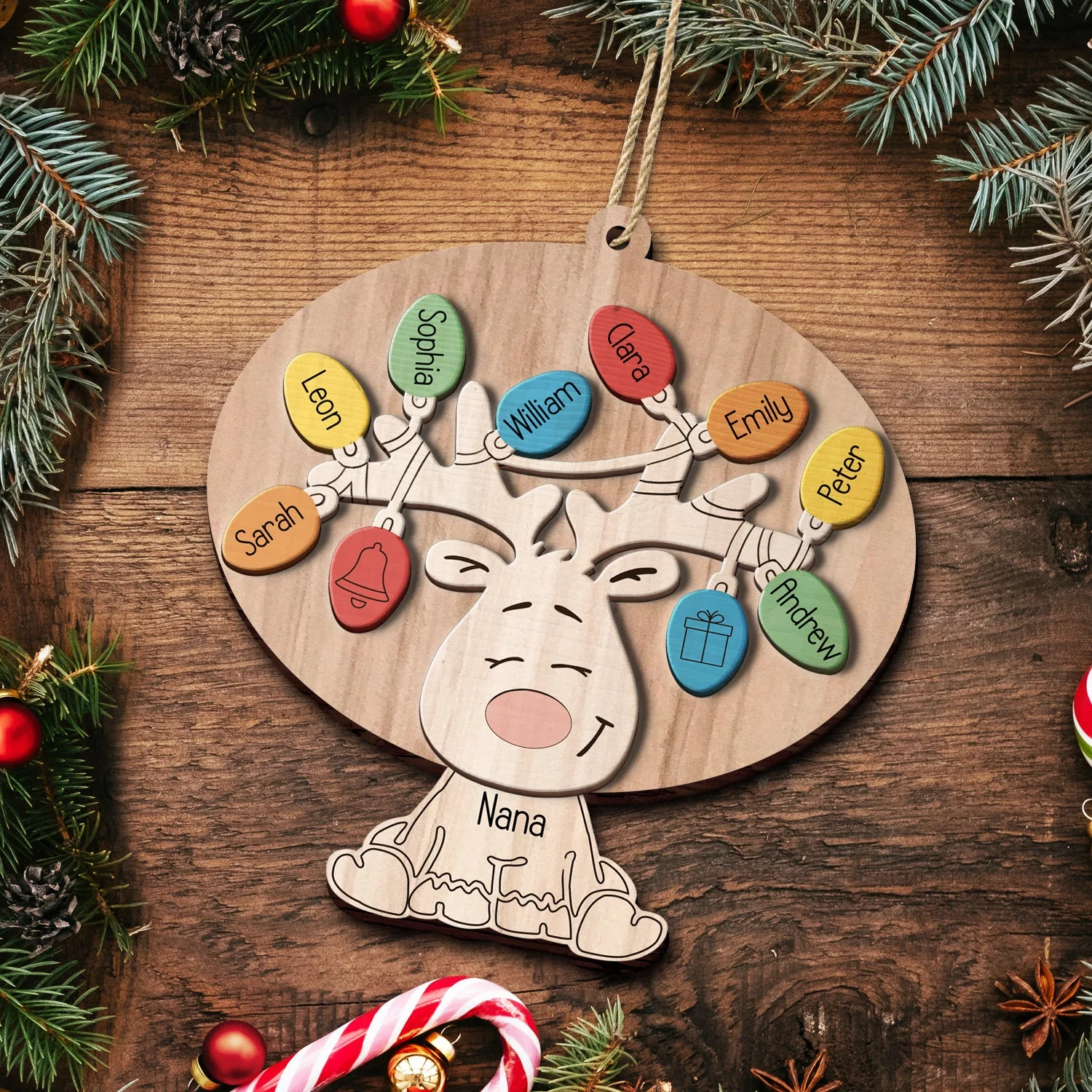 Grandma Grandpa Reindeer - Christmas Gift For Grandparents - Personalized 2-Layered Wooden Ornament - Image 5