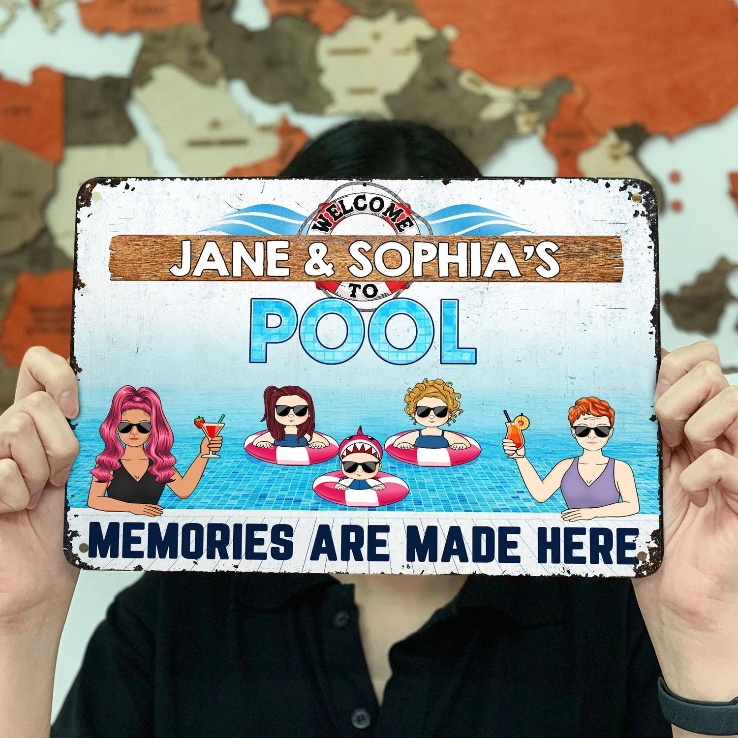 Grandma & Grandpa Swimming Pool Memories Are Made Here - Gift For Grandparents - Personalized Custom Classic Metal Signs - Image 3