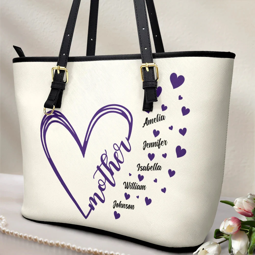 Grandma Little Hearts - Personalized Leather Tote Bag - Image 2