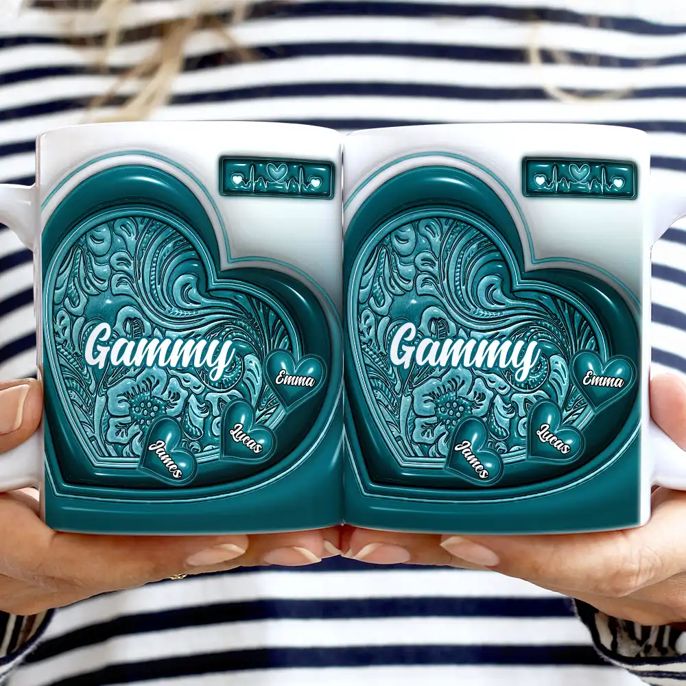 Grandma Little Sweethearts 3D Inflated Effect Printed Mug, Personalized White Edge-to-Edge Mug - Image 2