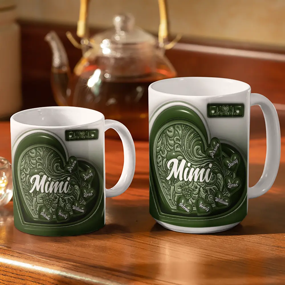 Grandma Little Sweethearts 3D Inflated Effect Printed Mug, Personalized White Edge-to-Edge Mug - Image 3