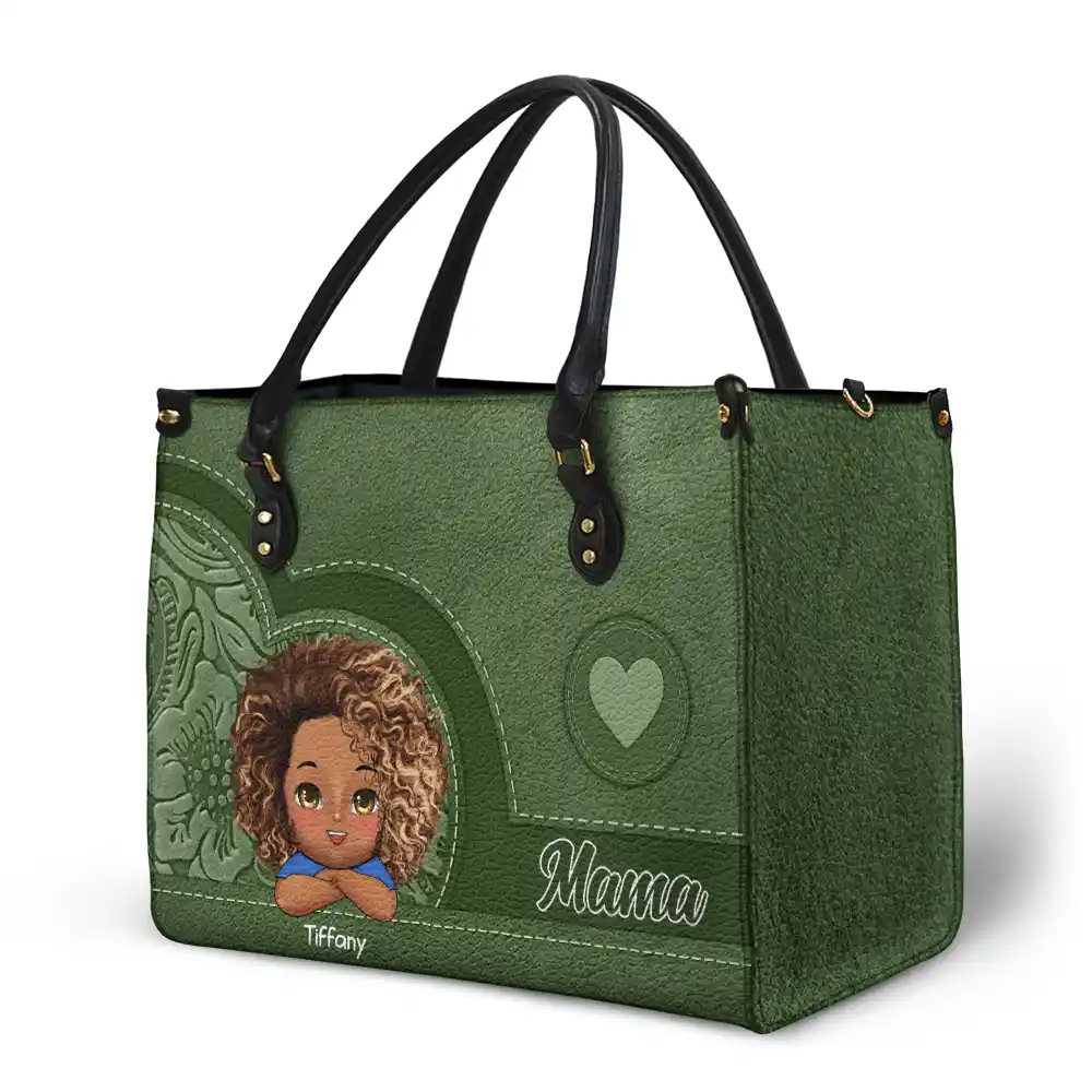 Grandma Mom Aesthetic Pattern - Personalized Leather Bag - Image 2