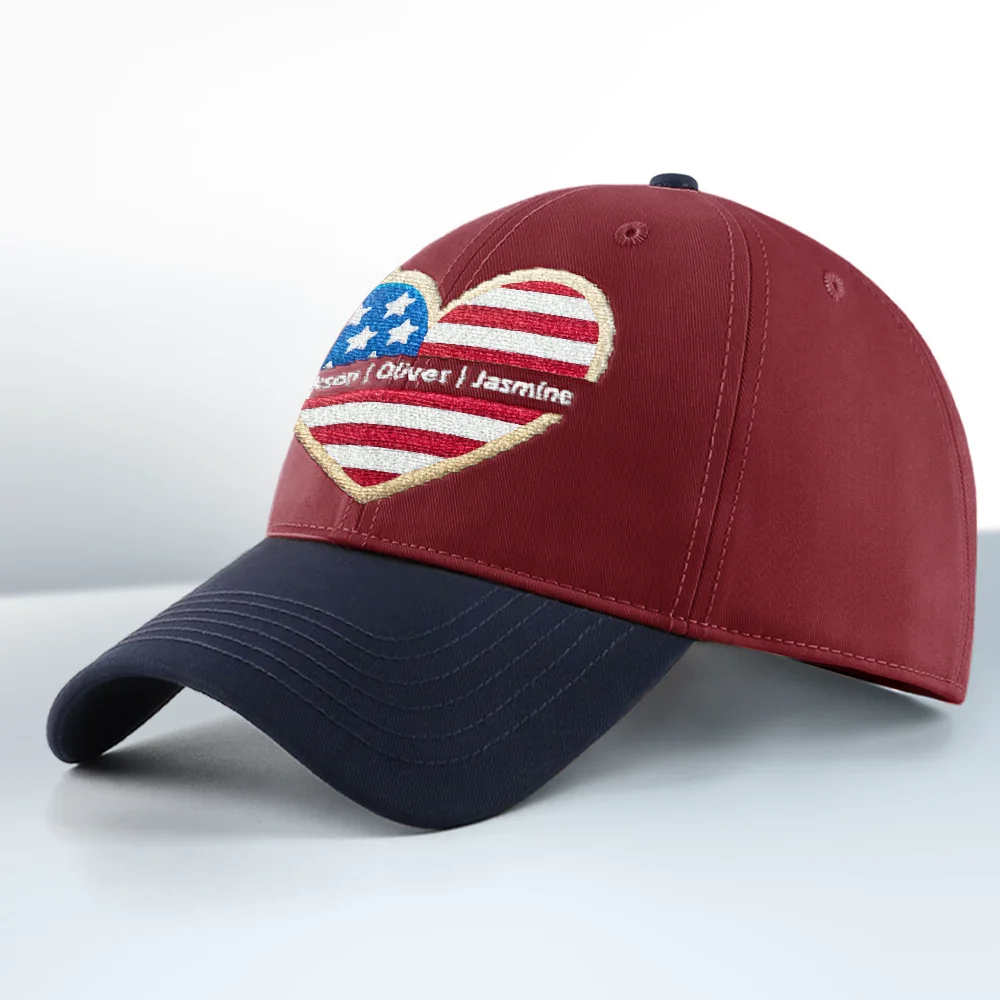 Grandma Mom American Heart - Personalized Embroidered Two Tone Cap - Image 2